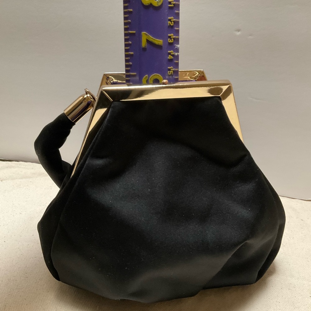 Little Black Pocketbook Purse Evening Bag Acetate Satin Handbag Elegant Clutch - Picture 7 of 12